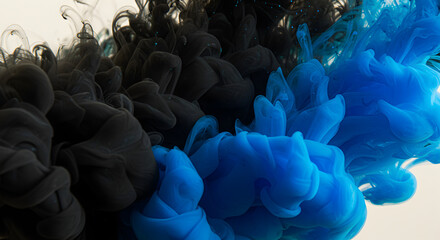 Obraz premium Dynamic Fusion Of Black And Blue Ink Swirls In Abstract Composition