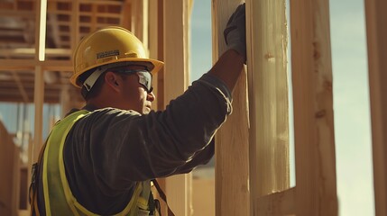 Construction Worker Inspecting Wooden Frame