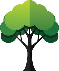 Stylized Tree Icon with Vibrant Green Foliage and Black Trunk Simplified Geometric Shapes and Symmetrical Design in Flat Color Palette for Modern Environmental Logo

