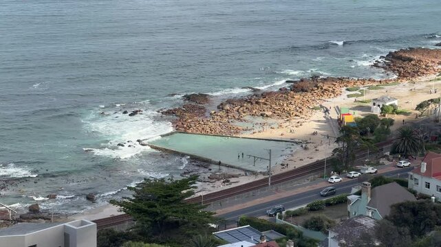 A view of St James beach from the top of Boyes drive, in the Cape Town suburb of Muizenberg.