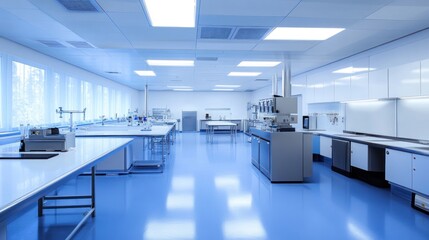 sterile research laboratory showcasing immaculate cleanliness and advanced scientific equipment under bright diffused lighting for cutting edge research