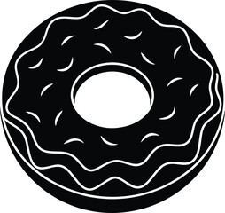 Donut Silhouette Vector | Sweet Dessert, Pastry Ring & Bakery Treat in Black
