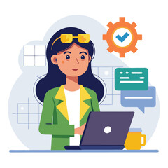 female engineer checks the program and discovers an error. Hand drawn style vector design illustrations.