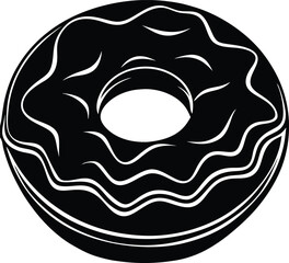 Donut Silhouette Vector | Sweet Dessert, Pastry Ring & Bakery Treat in Black
