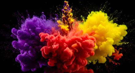 Obraz premium Vibrant Color Cloud Explosion on Black Background for Creative Visuals