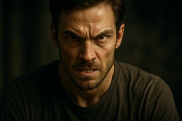 Obraz premium Determined man staring with clenched jaw and dramatic expression