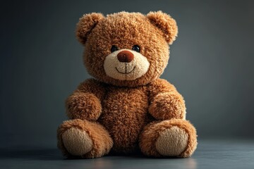 Obraz premium A cute soft brown teddy bear is sitting in a studio