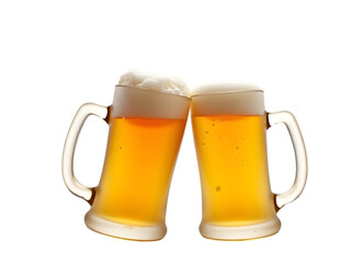 Cheers! Two Mugs of Beer Toasting transparent background