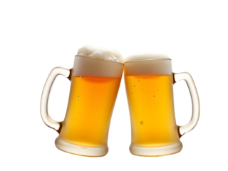 Cheers! Two Mugs of Beer Toasting transparent background