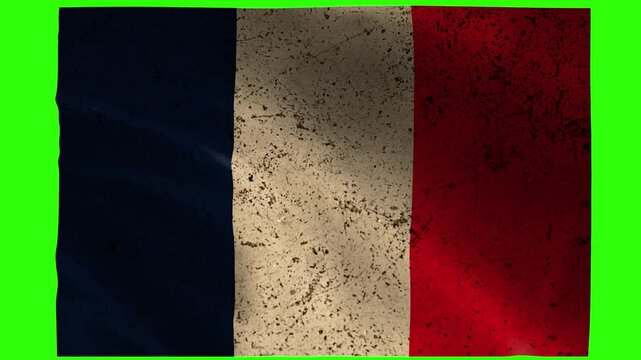 French Guiana Flag Waving Animation &ndash; 4K Grunge Style on Green Screen