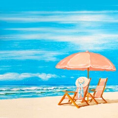 beach chairs and umbrella