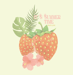 Strawberry hand-drawn vector graphics, t-shirts, sweatshirt fruits print design, women's food fashion vibes, trendy strawberry illustration artwork, fruit illustration for summer vibes