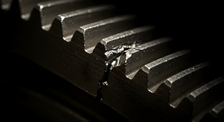 Fractured Precision: Macro Shot of a Damaged Cog in Low Key Light