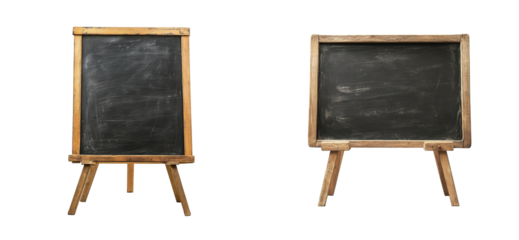 Two vintage wooden menu boards on black, cut out transparent