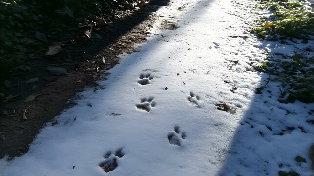 impressions in fresh snow on forest path