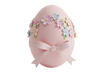 Pastel Pink Easter Egg with Floral Wreath and Bow: Spring Decor Image transparent background
