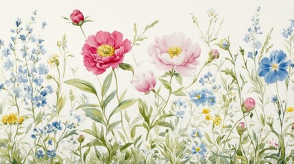 Fototapeta premium Delicate floral display of pinks and blues.