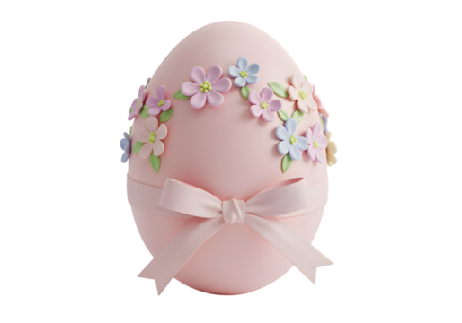 Pastel Pink Easter Egg with Floral Wreath and Bow: Spring Decor Image transparent background