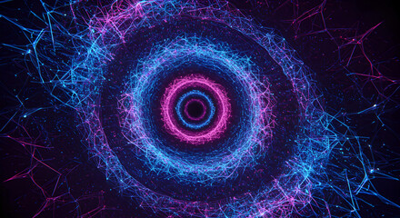 Abstract Spiral Digital Network Background With Glowing Particles