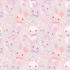 Adorable Pastel Bunny Seamless Pattern Cute Rabbit Illustration for Fabric, Wallpaper, and More
