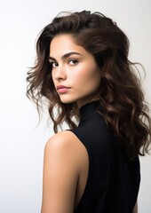 Fototapeta premium side view beautiful female model in white background