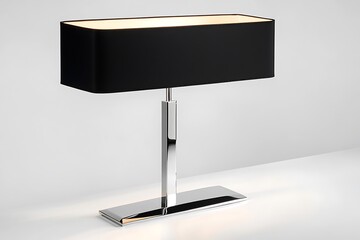 Modern black fabric rectangular table lamp with chrome base