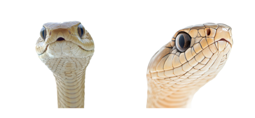 Snake poses with detailed scales and eyes, cut out transparent