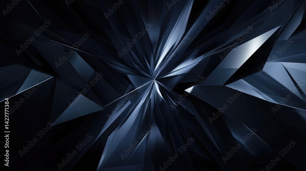 Poster a dark navy blue abstract background featuring geometric symmetry, diagonal lines, and a smooth colo
