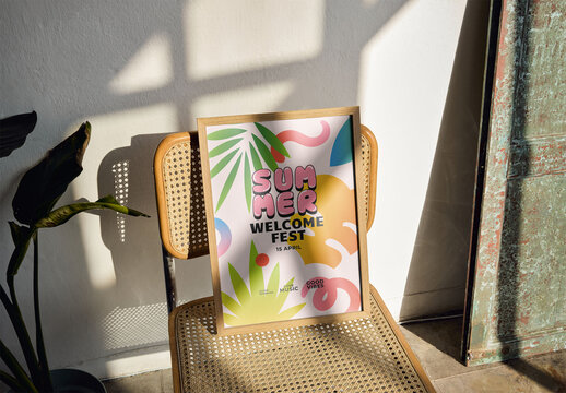 Mockup Of Customized Framed Print On Retro Chair