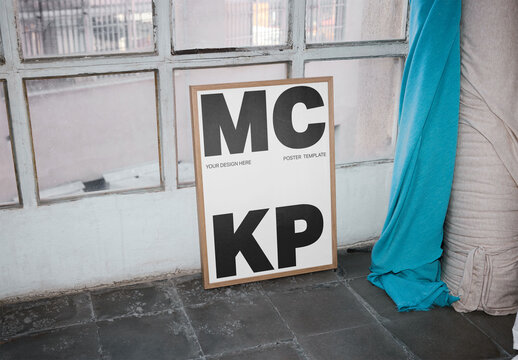 Mockup Of Customizable Framed Poster Leaning By Window