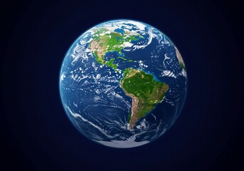 Fototapeta premium Showing illuminated continents, blue oceans with clouds, and city lights on the night side, a realistic view of Earth from space offers a global perspective