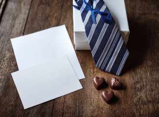 Gift Box with Tie, Chocolate and Card