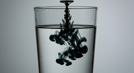 Elegant Fluidity Black Dye Dissolving in a Glass of Pure Water