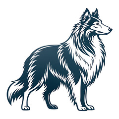 Fototapeta premium A Rough Collie dog silhouette vector illustration on white background.
