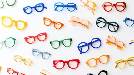 Trendy Eyeglasses in Vibrant Colors on White Background