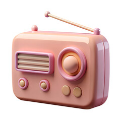 Retro pink radio receiver vintage am fm radio broadcasting device audio equipment design on transparent background