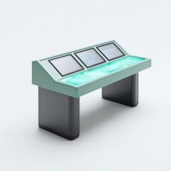 Futuristic office desk with multiple holographic displays