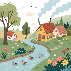 landscape with houses and trees