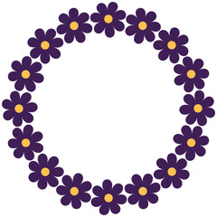Obraz premium Groovy style flowers circle frame, wreath. Simple flowers minimalistic style. Geometric flower. Vector illustrations. Retro bright flowers