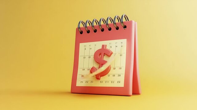 Colorful calendar with a dollar sign and a note being peeled off, symbolizing financial planning