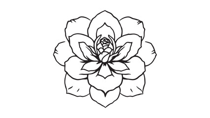 Damask Rose line art elegant floral design for wall decor