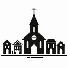 very simple flat and single minimalist Church Building Silhouettes in black on a white background