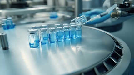 pharmaceutical production line automated vial filling process under sterile conditions precision manufacturing vaccine development technology