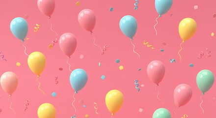 ピンク背景 パステル風風船舞い上がる祝祭感