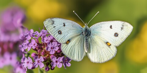 Obraz premium A detailed macro photo of a butterfly perched on a colorful wildflower.