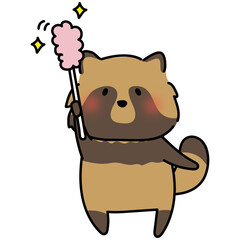 はたきでほこりを取るタヌキ