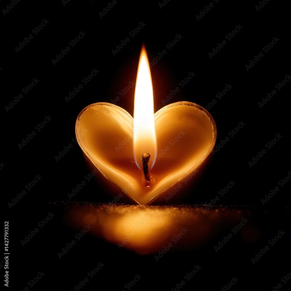 Poster heart-shaped candle with a soft glow perfectly illuminating the surroundings to create a romantic an