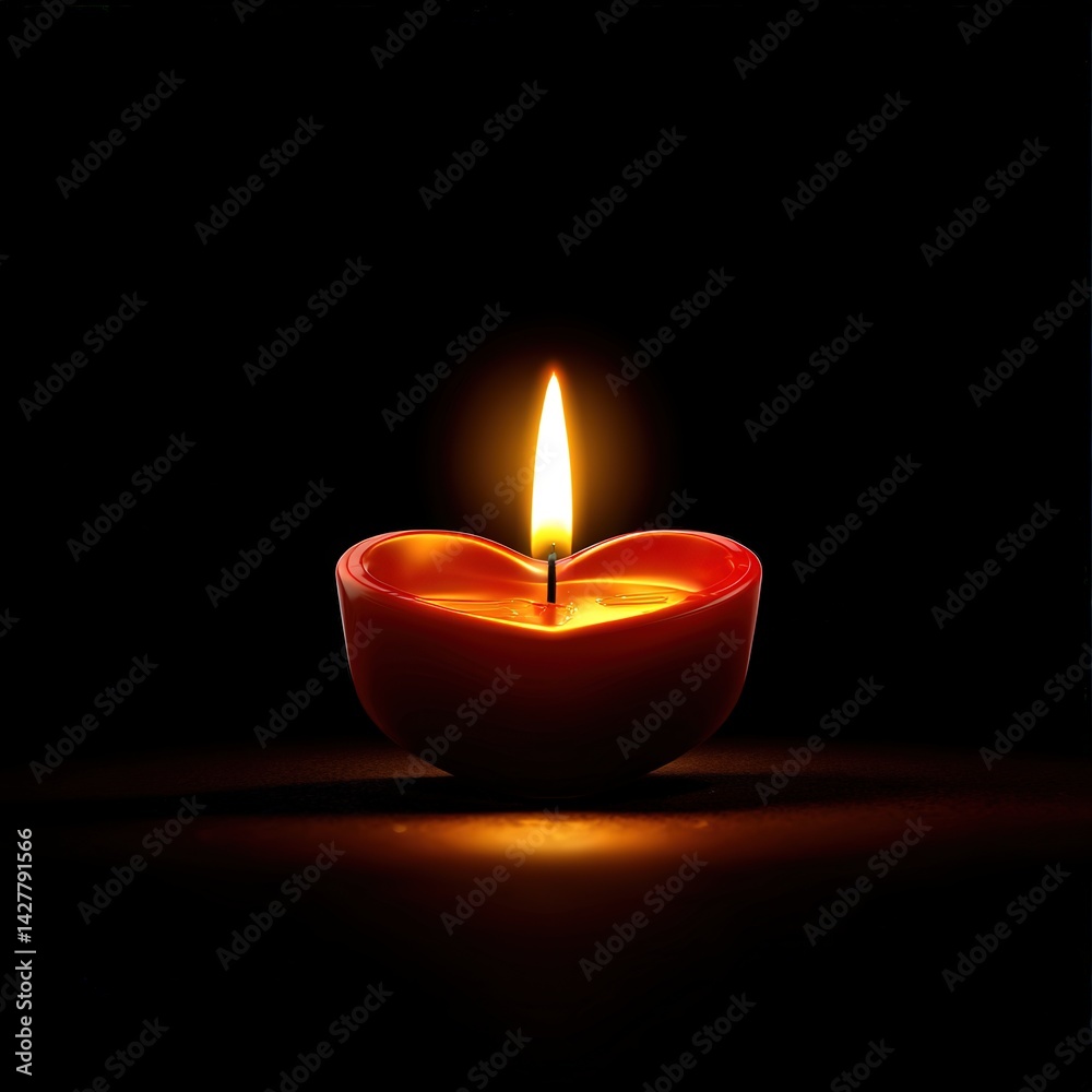 Poster heart-shaped candle illuminating the darkness with a soft glow creating a romantic and cozy atmosphe