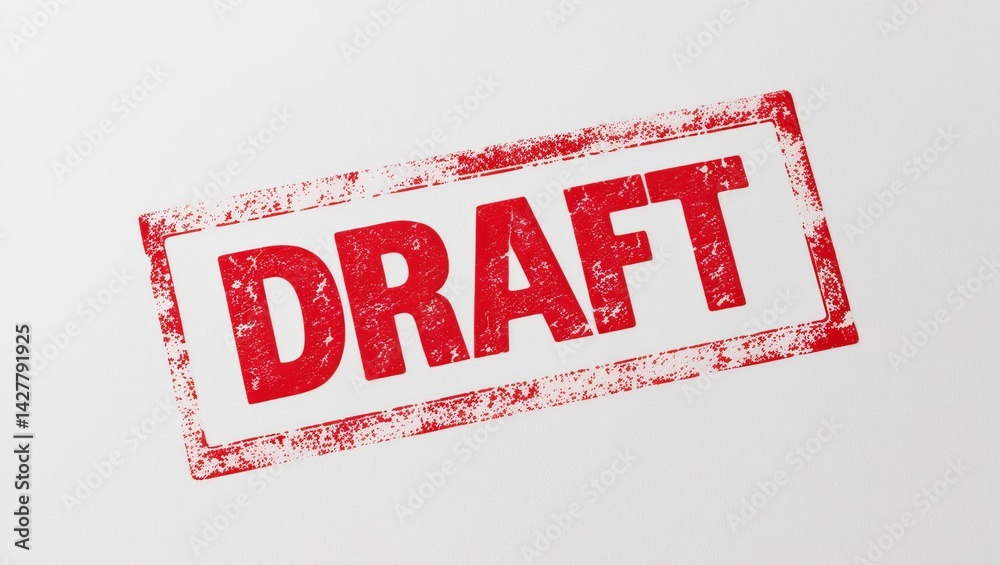 Fototapete vibrant red stamp marked with the word draft signifying preliminary document versions for review and
