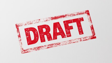 Vibrant red stamp marked with the word draft signifying preliminary document versions for review and editing purposes